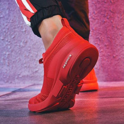 Mens Red Sneakers Flats Sport Footwear Couple Sneakers New Fashion Lovers Casual Lightweight Jogging Breathable Tennis Sport Shoes For Workout OutdoorWalking