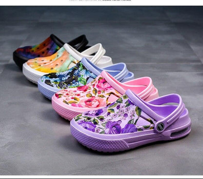 Mens Womens Sandals Hole Shoes Rubber Clogs Couple Garden Shoes Color Printing Air Cushion Beach Sandals Unisex Garden Clogs Lightweight Slip On Women Men Beach Sandals Water Shoes