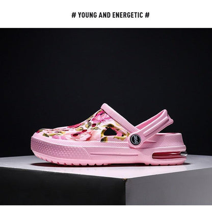 Mens Womens Sandals Hole Shoes Rubber Clogs Couple Garden Shoes Color Printing Air Cushion Beach Sandals Unisex Garden Clogs Lightweight Slip On Women Men Beach Sandals Water Shoes