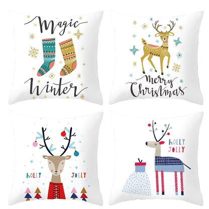 Merry Christmas Decoration Xmas Gift New Year For Home Reindeer Santa Claus Xmas Series Cushion Cover Case Pillow Custom Zippered Square Pillowcase Tree Cushion Cover Christmas Ornament