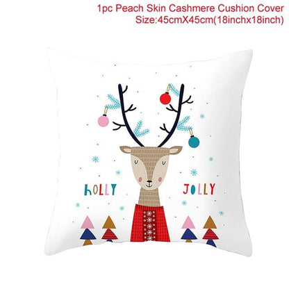 Merry Christmas Decoration Xmas Gift New Year For Home Reindeer Santa Claus Xmas Series Cushion Cover Case Pillow Custom Zippered Square Pillowcase Tree Cushion Cover Christmas Ornament