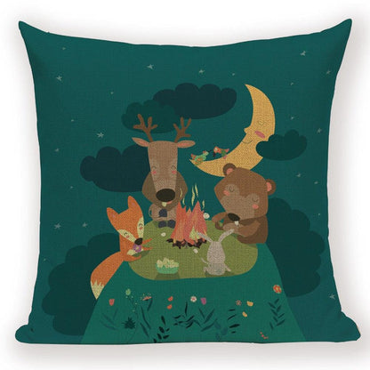 Merry Christmas Tree Cute Deer Happy Festival New Year Decorations Christmas Throw Pillow Covers Christmas Decorative Couch Pillow Cases Cotton Linen Pillow Square Cushion Cover For Home Bed