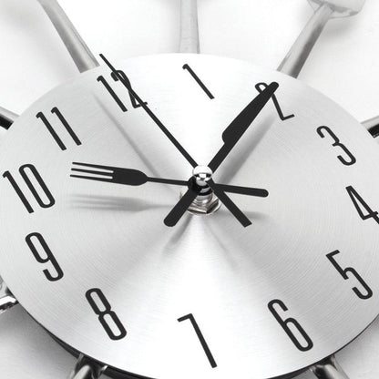 Metal Kitchen Wall Clock Creative  Kitchen Wall Clock 3D Modern Creative Kitchen Cutlery Spoon Fork Time Like Wall Clock Wall Sticker Room Home Decoration Quartz Wall Art Cutlery Mounted Clocks Modern Design Home Decorative