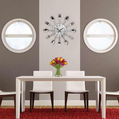 Metal Kitchen Wall Clock Creative  Kitchen Wall Clock 3D Modern Creative Kitchen Cutlery Spoon Fork Time Like Wall Clock Wall Sticker Room Home Decoration Quartz Wall Art Cutlery Mounted Clocks Modern Design Home Decorative