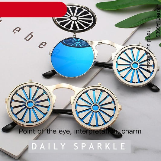 Metal Round Sunglasses For Women Fashionable Glasses For Man Popular Style Flip Design Frame Decent Vintage Style Sunglasses In High Quality Round Polarized Sunglasses for Men Women Small Retro Metal