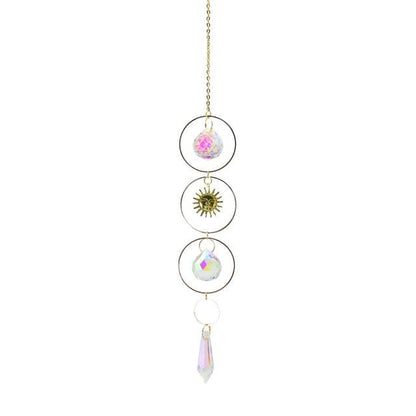Metallic Hoop Moon Sun Catcher Hanging Crystal Pendant Chandelier Lamps Light Crystals Glass Pendants Light Rainbow Maker Wind Chime Hanging Drop Gift of Good Luck Garden Decor Hanging Ornament For Home Decoration