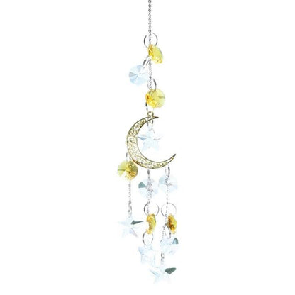 Metallic Hoop Moon Sun Catcher Hanging Crystal Pendant Chandelier Lamps Light Crystals Glass Pendants Light Rainbow Maker Wind Chime Hanging Drop Gift of Good Luck Garden Decor Hanging Ornament For Home Decoration
