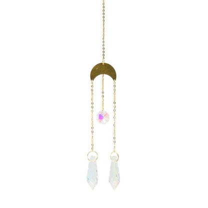 Metallic Hoop Moon Sun Wind Chimes Crystals Sun-catcher Ornament With Chakra Energy K9 Crystal Ball Prisms Hanging Rainbow Chaser Window Curtains Pendant Home Decor Gifts