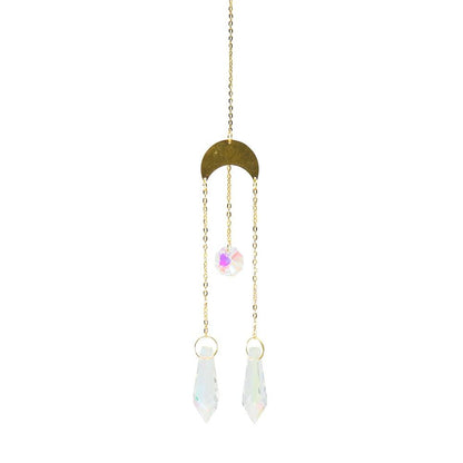 Metallic Hoop Moon Sun Wind Chimes Crystals Sun-catcher Ornament With Chakra Energy K9 Crystal Ball Prisms Hanging Rainbow Chaser Window Curtains Pendant Home Decor Gifts