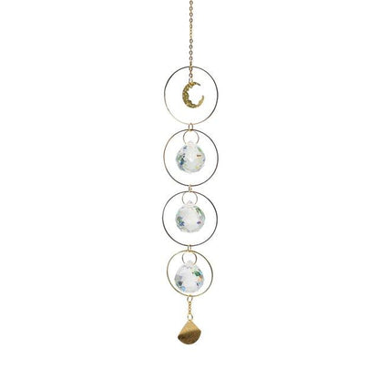 Metallic Hoop Moon Sun Wind Chimes K9 Crystal Prisms Hanging Sun-catcher Rainbow Chaser Window Curtains Pendant Home Decor Gifts For Wall Hanging Decor Room Home Photography Prop
