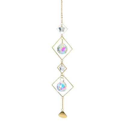 Metallic Hoop Moon Sun Wind Chimes K9 Crystal Prisms Hanging Sun-catcher Rainbow Chaser Window Curtains Pendant Home Decor Gifts For Wall Hanging Decor Room Home Photography Prop