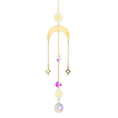 Metallic Hoop Moon Sun Wind Chimes K9 Crystal Prisms Hanging Sun-catcher Rainbow Chaser Window Curtains Pendant Home Decor Gifts For Wall Hanging Decor Room Home Photography Prop