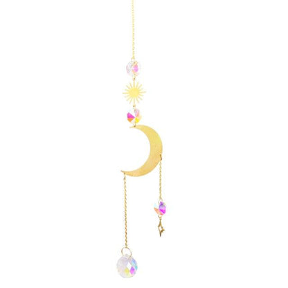 Metallic Hoop Moon Sun Wind Chimes K9 Crystal Prisms Hanging Sun-catcher Rainbow Chaser Window Curtains Pendant Home Decor Gifts For Wall Hanging Decor Room Home Photography Prop