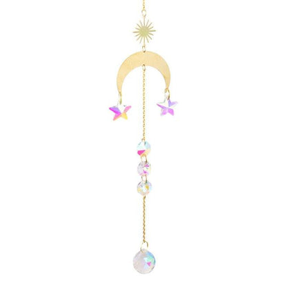 Metallic Hoop Moon Sun Wind Chimes K9 Crystal Prisms Hanging Sun-catcher Rainbow Chaser Window Curtains Pendant Home Decor Gifts For Wall Hanging Decor Room Home Photography Prop