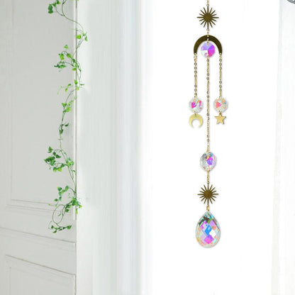 Metallic Hoop Moon Sun Wind Chimes K9 Crystal Prisms Hanging Sun-catcher Rainbow Chaser Window Curtains Pendant Home Decor Gifts For Wall Hanging Decor Room Home Photography Prop