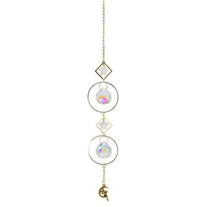 Metallic Hoop Moon Sun Wind Chimes K9 Crystal Prisms Hanging Sun-catcher Rainbow Chaser Window Curtains Pendant Home Decor Gifts For Wall Hanging Decor Room Home Photography Prop