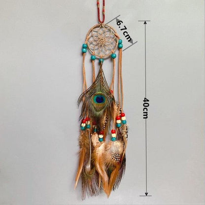 Mini Dream Catcher With Natural Feather Wind Chime Hanging Handmade Lace Feathers Bead Dream Catcher Wind Chimes Hanging Home Room Decoration Car Pendant Ornament Craft Dreamcatcher For Gift Memorial Festival Photography