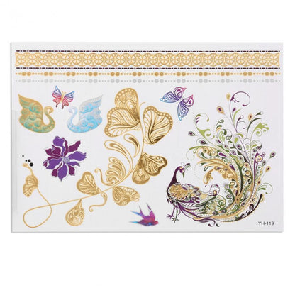Mixed Colorful Metallic Flash Womens Tattoos Sticker Golden Silver Waterproof Temporary Disposable Tattoo
