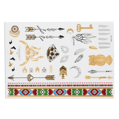 Mixed Colorful Metallic Flash Womens Tattoos Sticker Golden Silver Waterproof Temporary Disposable Tattoo