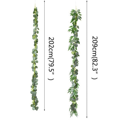 Modern Artificial Green Eucalyptus Leaves Garland Wisteria Rattan Fake Decor Silk Leaf Vines For Wedding Birthday Party Decor