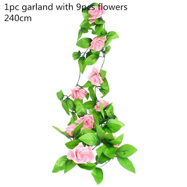 Modern Artificial Green Eucalyptus Leaves Garland Wisteria Rattan Fake Decor Silk Leaf Vines For Wedding Birthday Party Decor