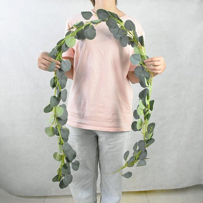 Modern Artificial Green Eucalyptus Leaves Garland Wisteria Rattan Fake Decor Silk Leaf Vines For Wedding Birthday Party Decor
