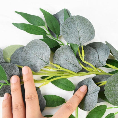 Modern Artificial Green Eucalyptus Leaves Garland Wisteria Rattan Fake Decor Silk Leaf Vines For Wedding Birthday Party Decor