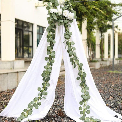 Modern Artificial Green Eucalyptus Leaves Garland Wisteria Rattan Fake Decor Silk Leaf Vines For Wedding Birthday Party Decor