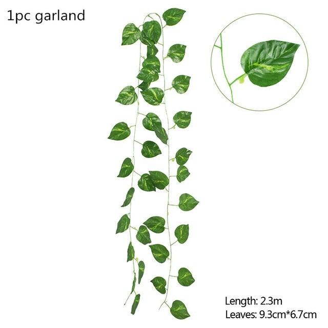 Modern Artificial Green Eucalyptus Leaves Garland Wisteria Rattan Fake Decor Silk Leaf Vines For Wedding Birthday Party Decor