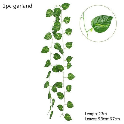 Modern Artificial Green Eucalyptus Leaves Garland Wisteria Rattan Fake Decor Silk Leaf Vines For Wedding Birthday Party Decor