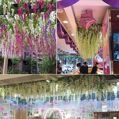 Modern Artificial Green Eucalyptus Leaves Garland Wisteria Rattan Fake Decor Silk Leaf Vines For Wedding Birthday Party Decor