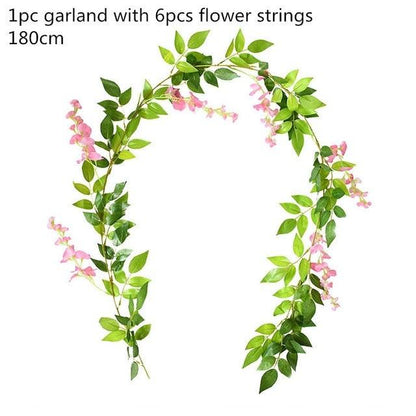 Modern Artificial Green Eucalyptus Leaves Garland Wisteria Rattan Fake Decor Silk Leaf Vines For Wedding Birthday Party Decor