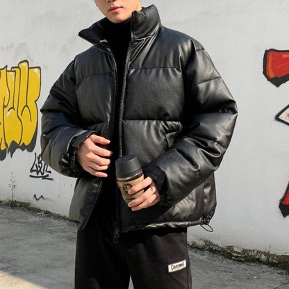 Modern Black Thick Solid Color Jacket Men's Oversized Warm Jacket Lightweight Padded Winter Coats Fashion Male Heavyweight Jackets Big Oversized Comfortable Autumn Jackets Fashionable Design
