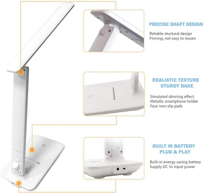 Modern Business Led Office Desk Lamp Touch Dimmable Foldable With Calendar Temperature Alarm Clock table Reading Light Decorative Table Lamp Cute Study Lamps for Bedroom Décor