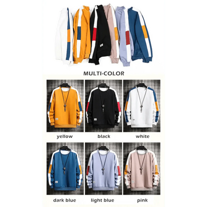 Modern Long Sleeve Sweatshirts Men New Fashion Color Casual Mens Casual O-Neck Patchwork Sweatshirt For Young Men Men Sweatshirt Streetwear Loose Solid Patchwork Pullover Sweatshirt