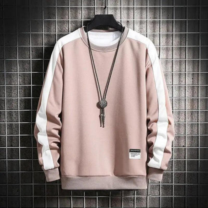 Modern Long Sleeve Sweatshirts Men New Fashion Color Casual Mens Casual O-Neck Patchwork Sweatshirt For Young Men Men Sweatshirt Streetwear Loose Solid Patchwork Pullover Sweatshirt