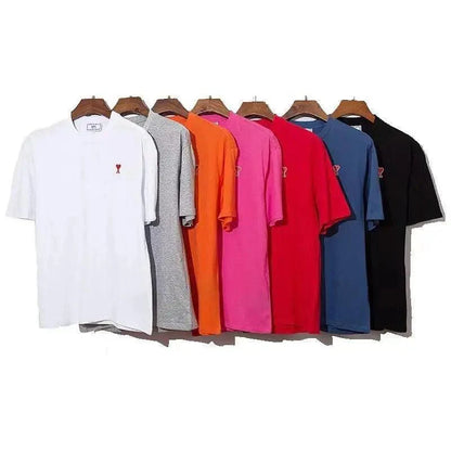 Modern Summer New Hearts A Love Embroidered Simple Design Masculine Fashion Short Sleeve T-Shirt Men's T-Shirt  Men's Short Sleeve Tees Cotton T-Shirts for Men