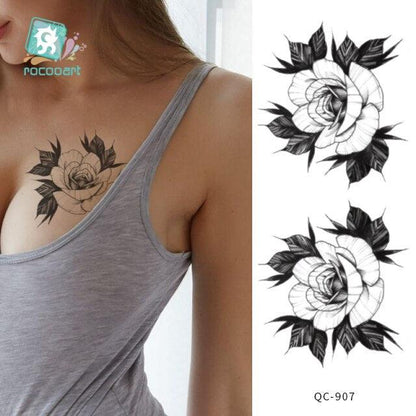 Modern Waterproof Red Flowers Tattoo Multi-Colored Stickers Back Waist Temporary Tattoo Luxury Style
