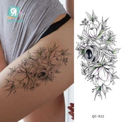 Modern Waterproof Red Flowers Tattoo Multi-Colored Stickers Back Waist Temporary Tattoo Luxury Style