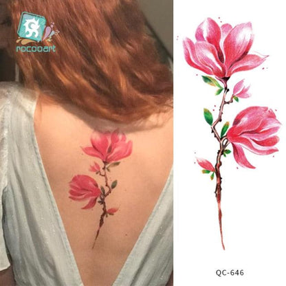 Modern Waterproof Red Flowers Tattoo Multi-Colored Stickers Back Waist Temporary Tattoo Luxury Style