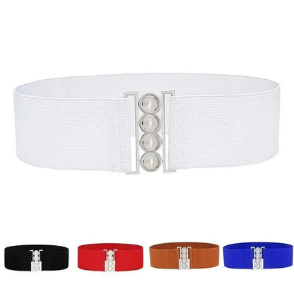 Modern Wide Fabric Strap Silver Metal Buckle Belts For Women Trendy Fashion Stretchable Classic Belts