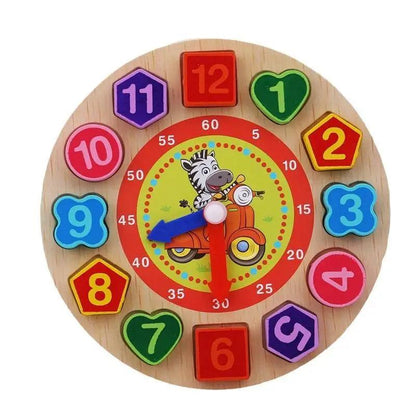 Montessori Cartoon Animal Educational Wooden Beaded Geometry  Digital Clock Puzzles Matching Clock Toy For Children