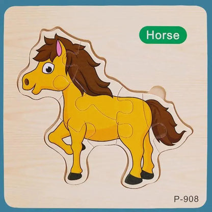 Montessori Games Baby Animals/traffic Kid's Cognition Puzzles Toys Wooden Cartoon Cognition Puzzle Toys Matching Education Game