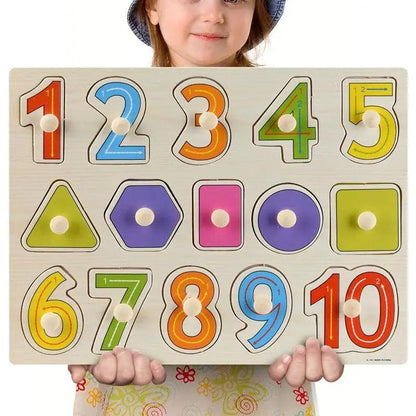 Montessori Wooden Puzzles Hand Grab Boards Toys Tangram Baby Educational Toys Cartoon Vehicle Animals Fruits 3D Puzzles