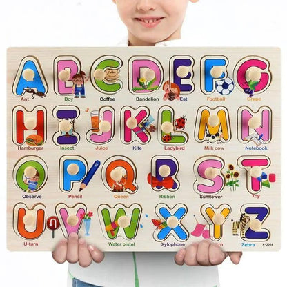 Montessori Wooden Puzzles Hand Grab Boards Toys Tangram Baby Educational Toys Cartoon Vehicle Animals Fruits 3D Puzzles