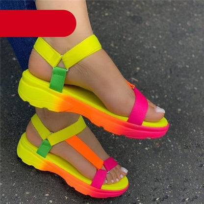 Multi Colors Casual Shoes Woman Flat Comfortable Sandals Female Light Sandals Flat Comfort Slip-On Elastic Ankle Strap Slingback Light Weight Casual Walking Sandals