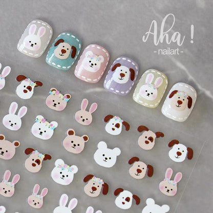 Nail Glue Stickers Stars Moon Cartoon Rabbit Panda Flower Nail Decoration Decals Nail Sticker Nail Art Decorations Design Decoration Acrylic Nail Supplies Designer Nail Decorations for Women Girls Kids 3D Nail Art Stickers Decals