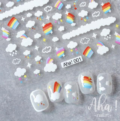 Nail Glue Stickers Stars Moon Cartoon Rabbit Panda Flower Nail Decoration Decals Nail Sticker Nail Art Decorations Design Decoration Acrylic Nail Supplies Designer Nail Decorations for Women Girls Kids 3D Nail Art Stickers Decals