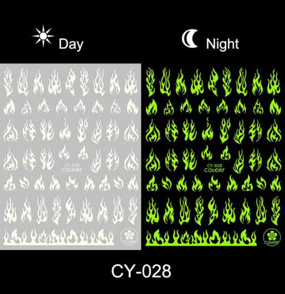Nail Stickers Back Glue Fluorescent Light Flame Butterfly Moon Love Pattern Designs Nail Decal Decoration Tips For Beauty Salons Glow in Dark Nail Stickers Self-Adhesive Nail Art Decals Butterfly Flower Star Heart Nail Strips Glow Dark Nail Art Manicure