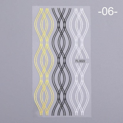 Nail Strip Stickers Black Gold Rose Gold Silver Metal Strip Tape Nail Art Adhesive Foil Tips Nail Sticker Decals Metallic Curve Strip Line Nail Decal Self-Adhesive 3D Wave Design Decoration for Women Girls Tape Nail Art Stickers Decal Decoration